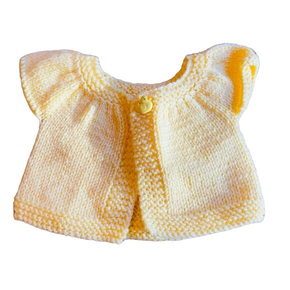 Hand Made Doll Sweater Knit Short Sleeve Duck Button Yellow - Picture 1 of 5